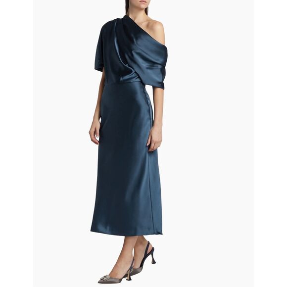 Amsale Midnight Blue One-Shoulder Midi Dress - Picture 2 of 12